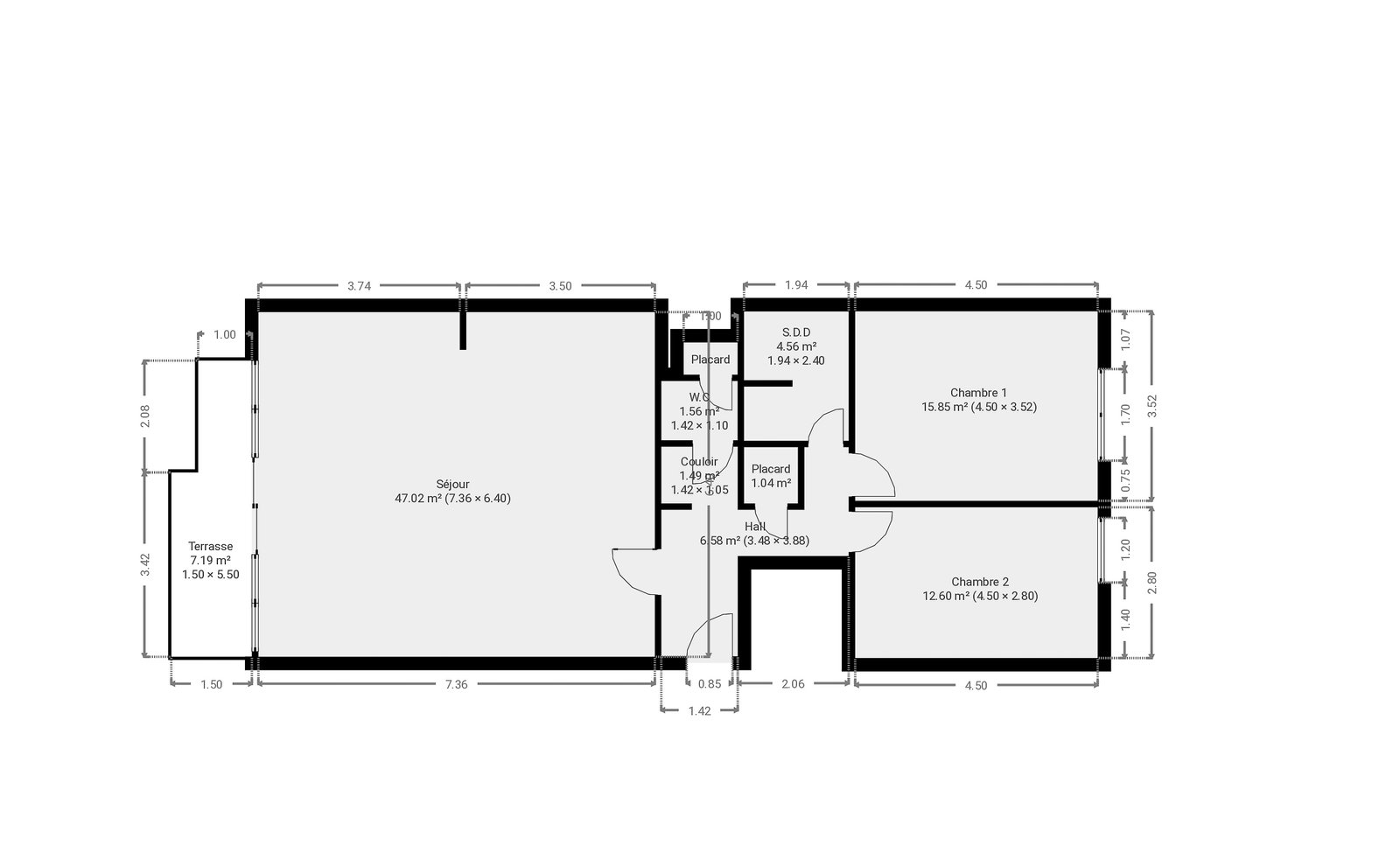 Plan 2D coté d'un appartement réalisé par AL Studio