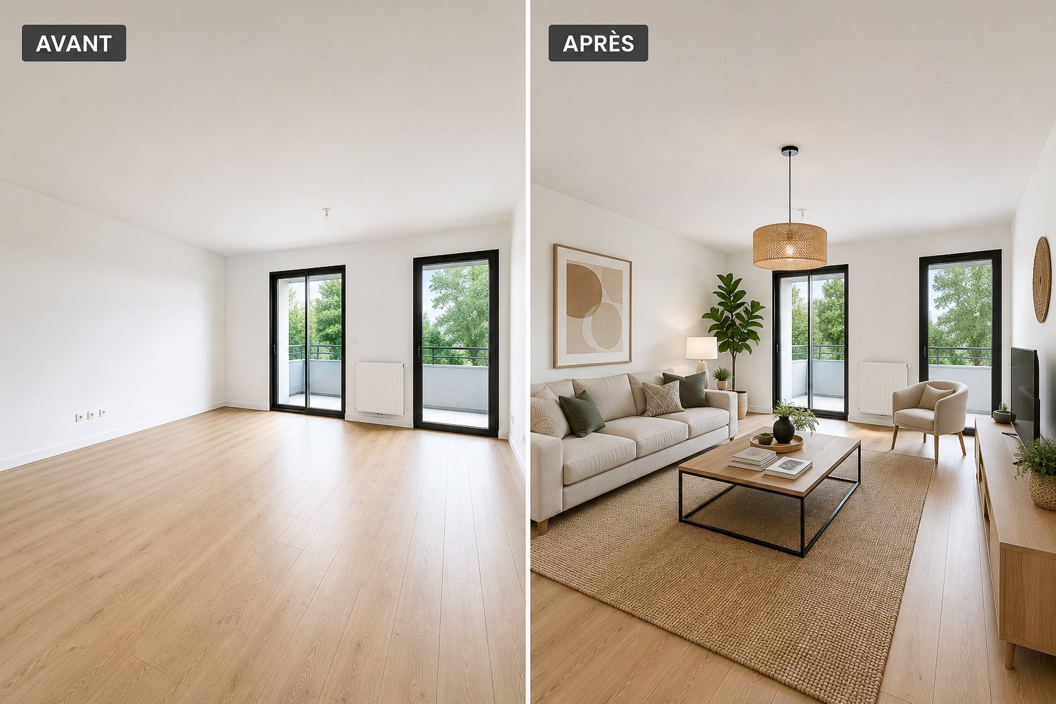 Avant / après d'un home staging virtuel